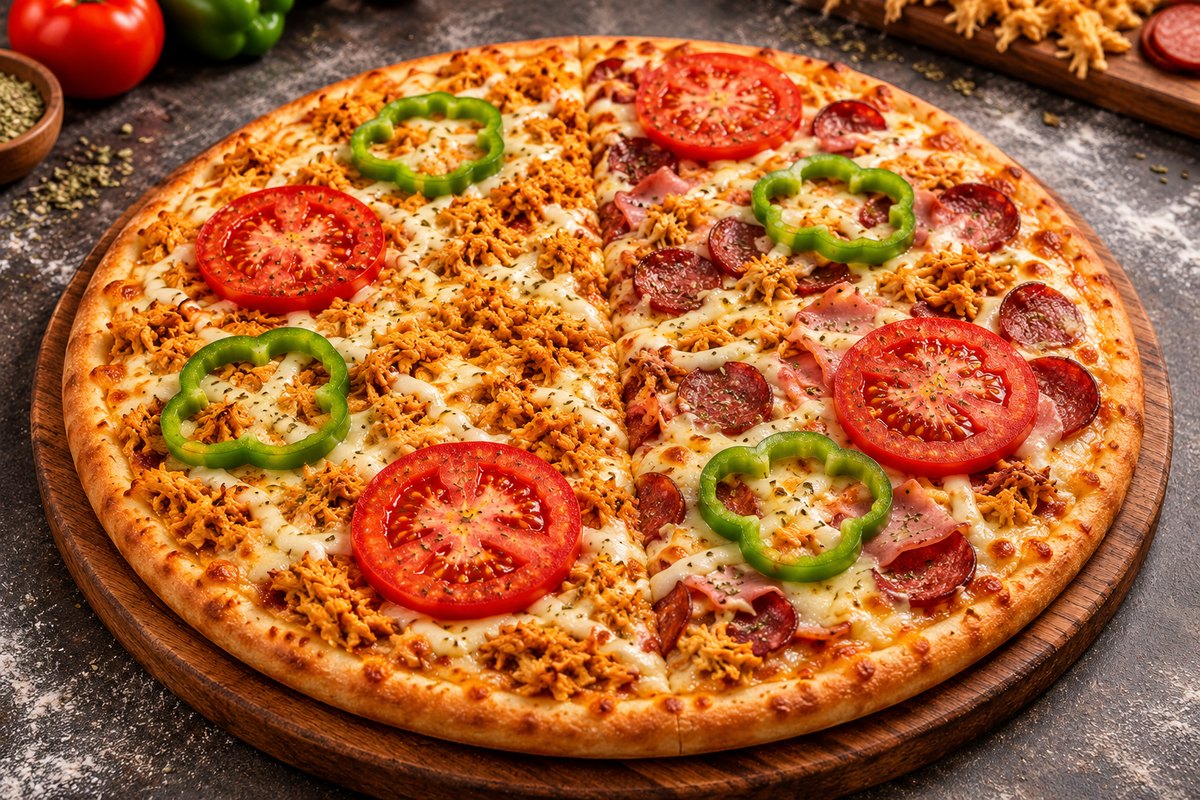 Pizza média 2 sabores (6 pedaços)